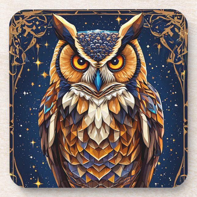 Posavasos Búho geométrico con colores vibrantes (Frente)