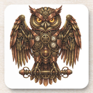 Posavasos Búho Mecánico Vintage Steampunk de Plástico Duro B
