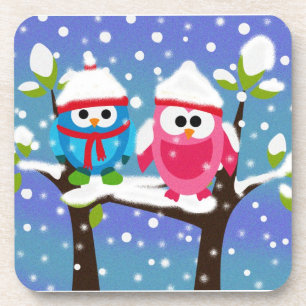 Posavasos Búhos Lindos en Coasters de Nieve