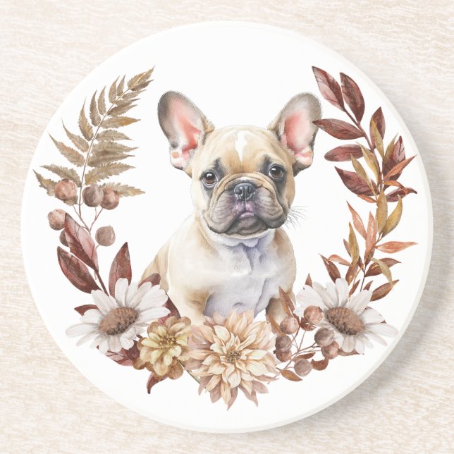 Posavasos Bulldog francés Autumn Wreath (Frente)