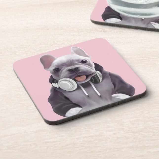 Posavasos Bulldog francés con audífono (Lado Izquierdo)
