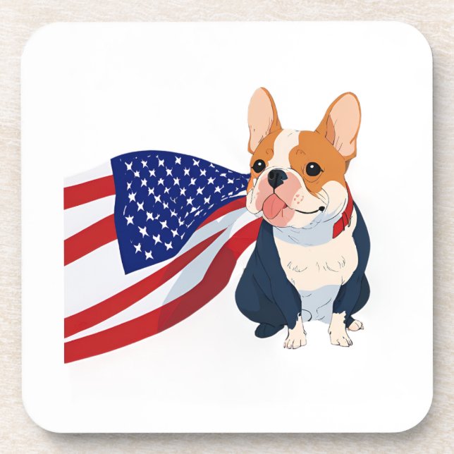 Posavasos Bulldog francés con bandera de los Estados Unidos (Frente)