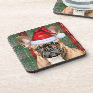 Posavasos Bulldog Francés con Cuadros Navideños Rojo y Verde