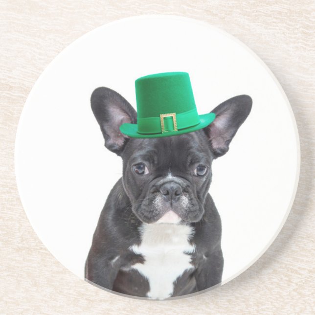 Posavasos Bulldog francés con el Día del Gorra San Patricio (Frente)