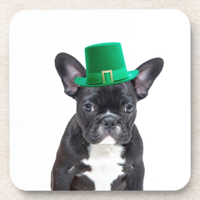 Posavasos Bulldog francés con el Día del Gorra San Patricio (Frente)