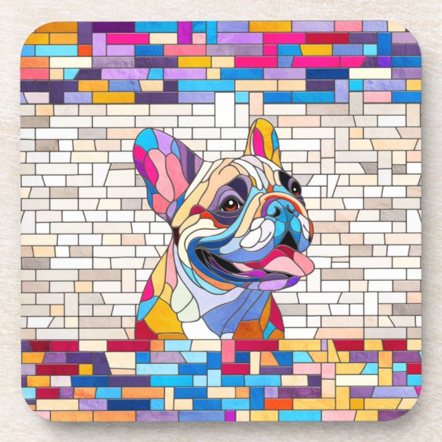Posavasos Bulldog francés - Frenchie - mosaico colorido (Frente)