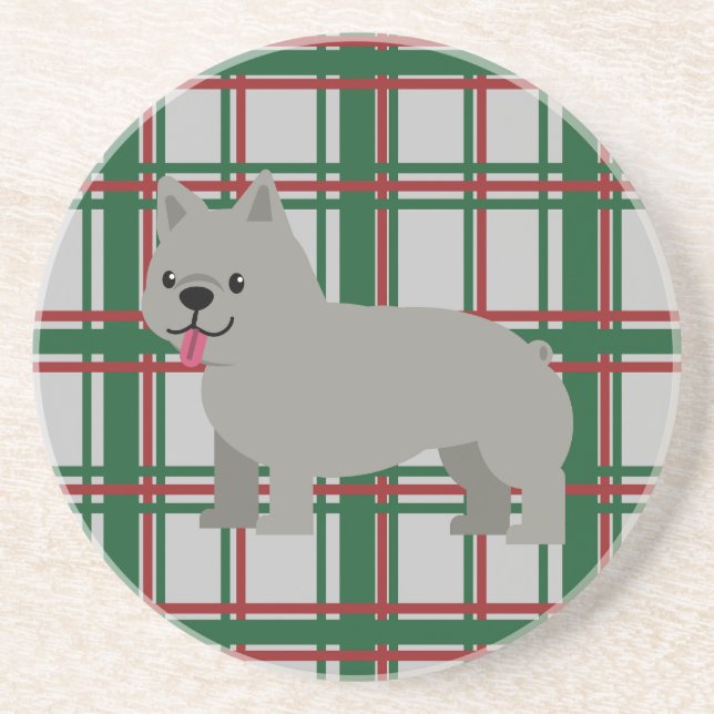 Posavasos Bulldog francés gris, Navidades jugados (Frente)