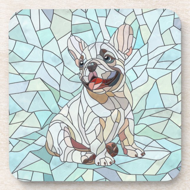 Posavasos Bulldog francés lindo Cachorro - mosaico pastel (Frente)
