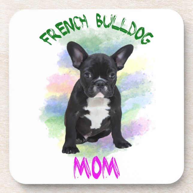 Posavasos Bulldog francés Mamá color agua pintura al óleo (Frente)