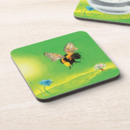 Posavasos Bumblebee volando sobre el prado