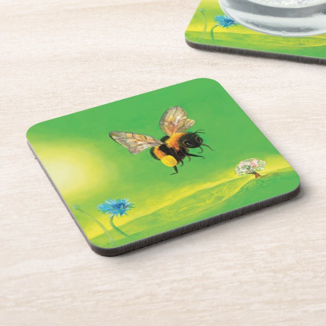 Posavasos Bumblebee volando sobre el prado (Lado Izquierdo)