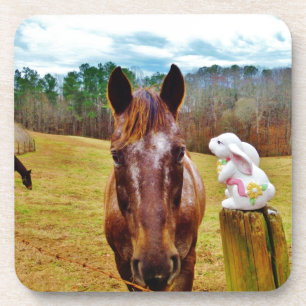 Posavasos Bunny de Pascua y caballo marrón