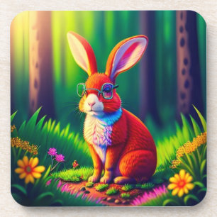 Posavasos Bunny rojo sentado en la hierba 57661