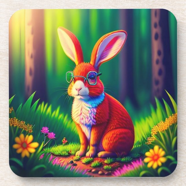 Posavasos Bunny rojo sentado en la hierba 57661 (Frente)