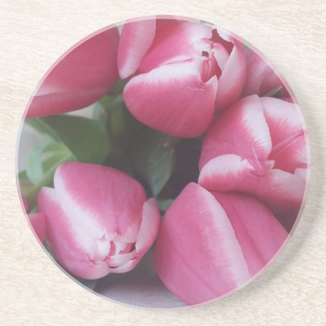 Posavasos Buquete de primavera floral de tulipanes rosados,  (Frente)