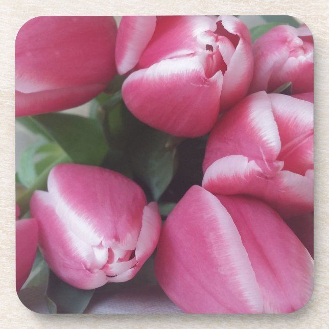 Posavasos Buquete de primavera floral de tulipanes rosados,  (Frente)