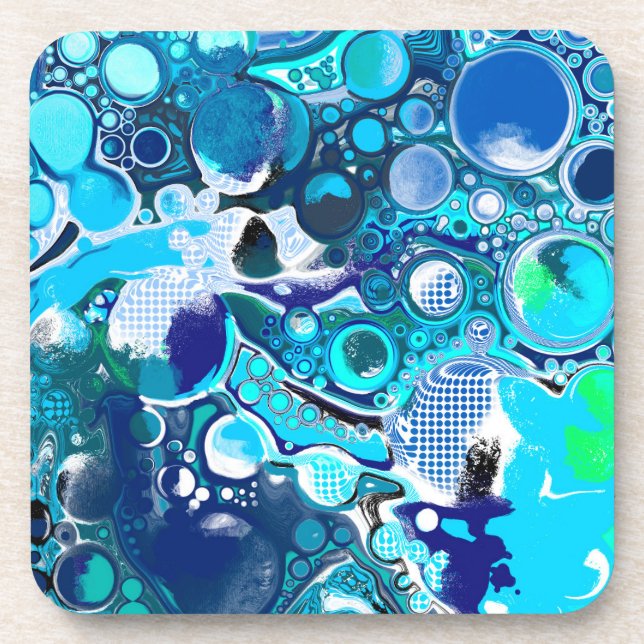 Posavasos Burbujas del Mar Azul Resumen Arte (Frente)