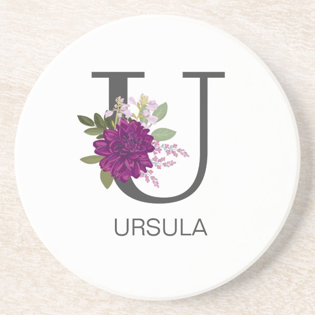 Posavasos Burgundy Dahlia Floral Alphabet Letter Monogram   (Frente)