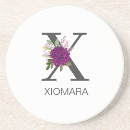 Posavasos Burgundy Dahlia Floral Alphabet Letter Monogram  