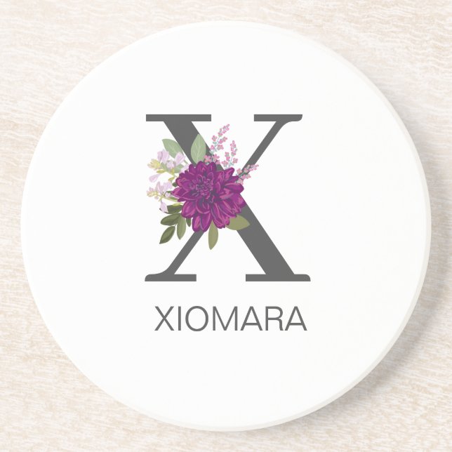 Posavasos Burgundy Dahlia Floral Alphabet Letter Monogram   (Frente)