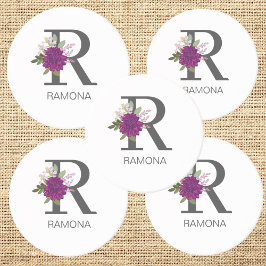 Posavasos Burgundy Dahlia Floral Alphabet Letter Monogram  