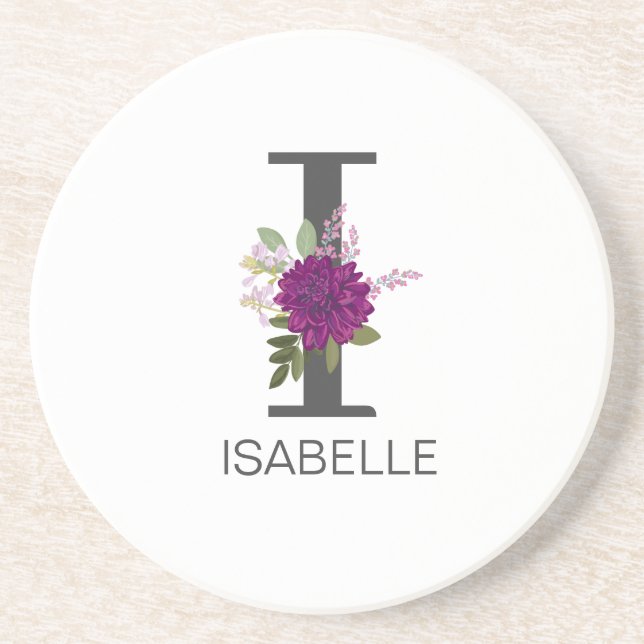 Posavasos Burgundy Dahlia Floral Alphabet Letter Monogram   (Frente)