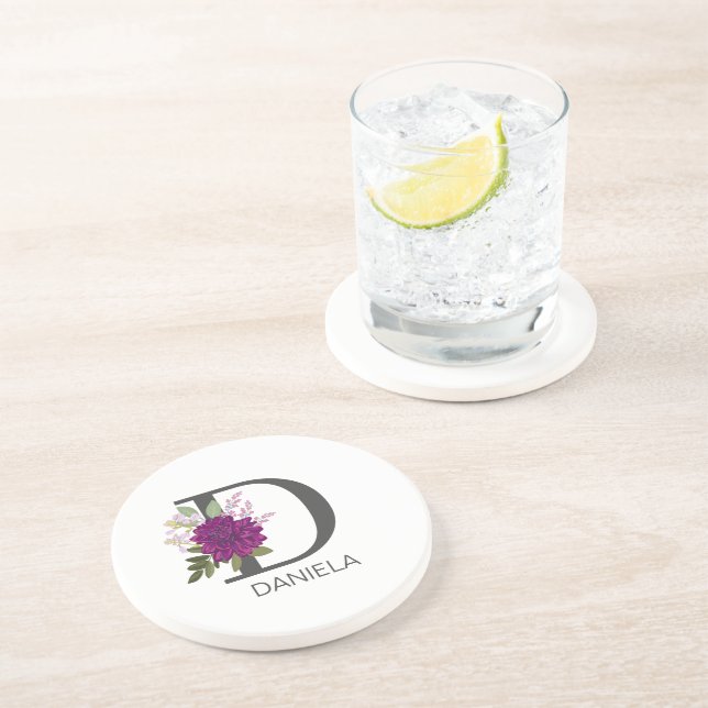 Posavasos Burgundy Dahlia Floral Alphabet Letter Monogram  O (Lado)