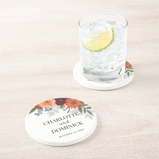 Posavasos  Burgundy Fall Garden Boda Floral        (Lado)