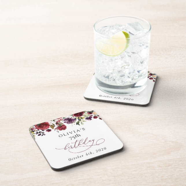 Posavasos Burgundy Flowers, Pink Flowers, Boho, Birthday (Lado Derecho)