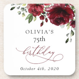 Posavasos Burgundy Flowers, Red Flowers, Greenery, Birthday