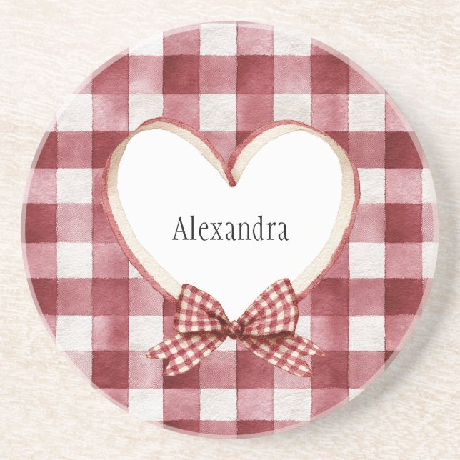 Posavasos Burgundy Red White Heart Ribbon Valentine's Day (Frente)