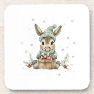 Posavasos Burro bebé en invierno regalo de Santa Hat 4