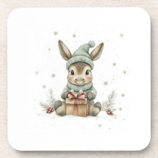 Posavasos Burro bebé en invierno regalo de Santa Hat 4