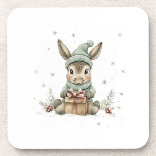 Posavasos Burro bebé en invierno regalo de Santa Hat 4 (Frente)