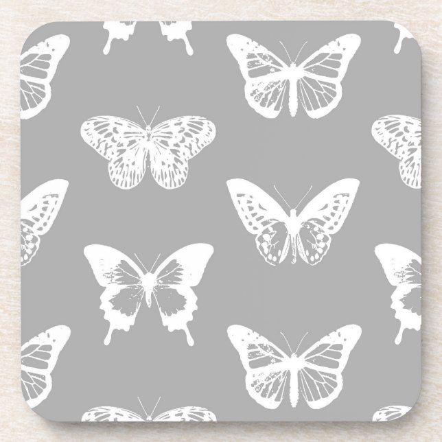 Posavasos Butterfly sketch, silver grey and white (Frente)