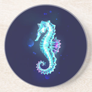 Posavasos caballito de mar de hielo de cristal sobre fondo a