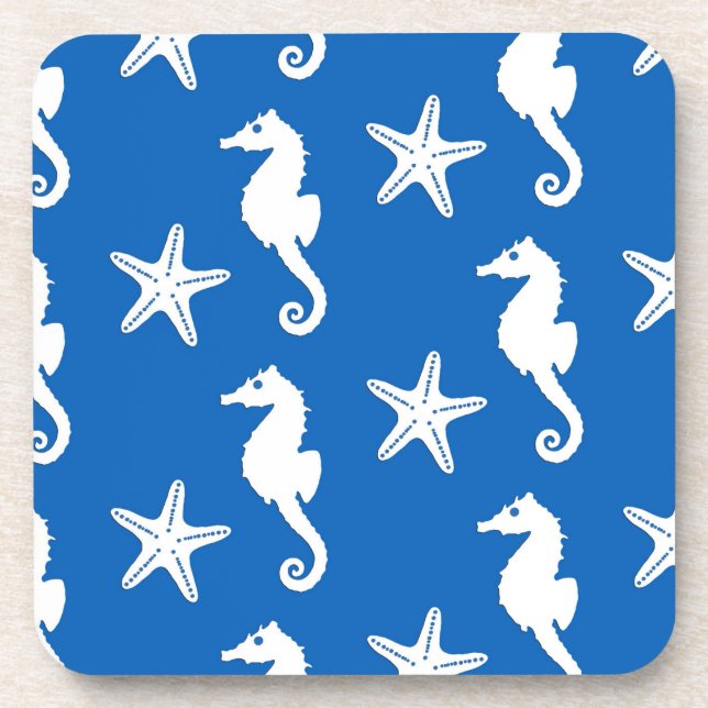 Posavasos Caballito de mar y estrella de mar - blanco sobre  (Frente)
