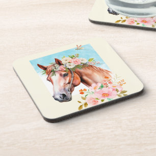 Posavasos Caballo acuarela y flores 6