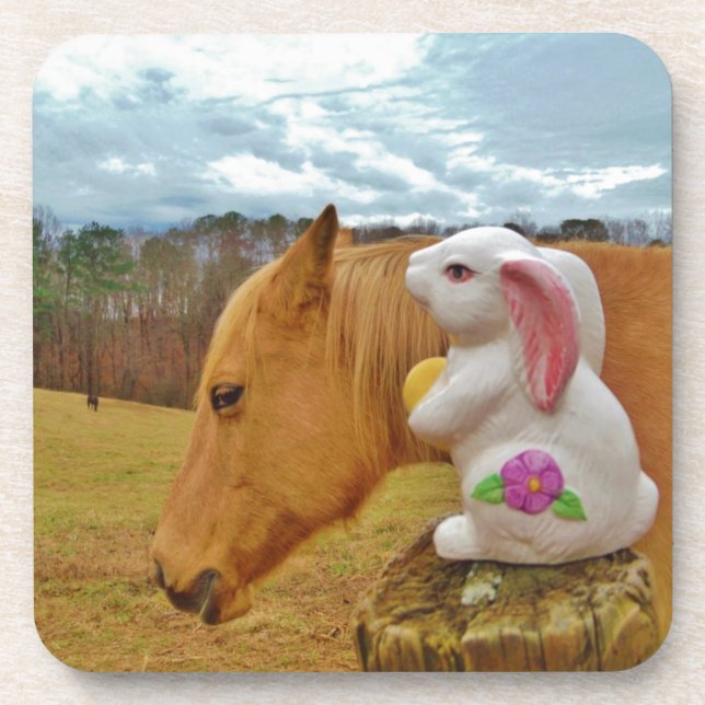 Posavasos Caballo amarillo, conejo de primavera (Frente)