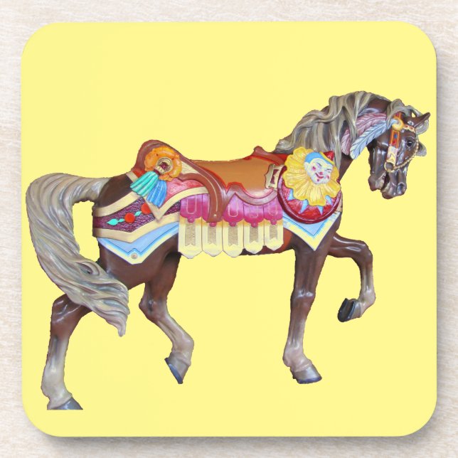 Posavasos Caballo de carrusel con cara de payaso tallado (Frente)