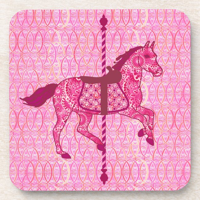 Posavasos Caballo de carrusel - rosa de la fucsia (Frente)