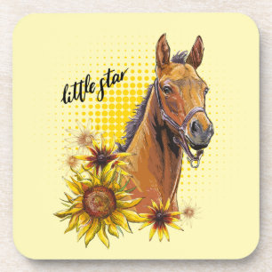 Posavasos Caballo de dibujo a mano con girasoles lanzar almo