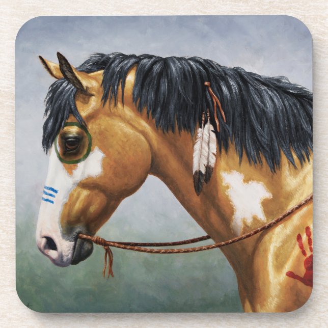 Posavasos Caballo de Guerra Nativo Americano Buckskin Pinto (Frente)