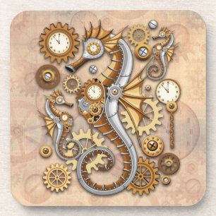 Posavasos Caballo de mar steampunk Arte surrealista vintage