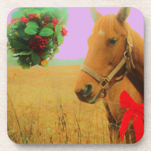 Posavasos Caballo de Navidad con cielo rosa retro