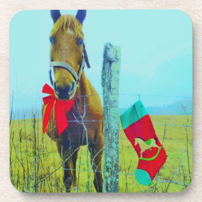 Posavasos Caballo de Navidades marrones (Frente)