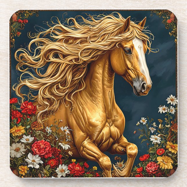 Posavasos Caballo dorado con melena fluida (Frente)