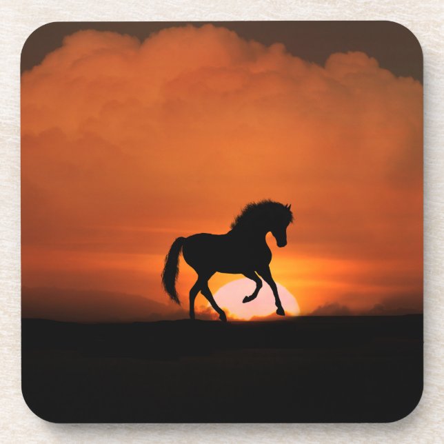 Posavasos Caballo en las montañas de la puesta de sol (Frente)