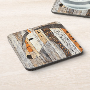 Posavasos Caballo geométrico boho de grano de madera rústico