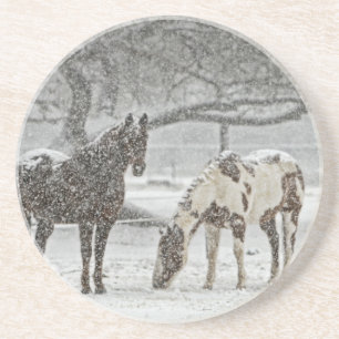 Posavasos caballo invierno nieve granja rancho animales neva